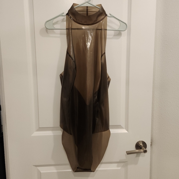 Bright & Shiny Latex swimsuit with high neck in translucent smoky black gray - Picture 3 of 8